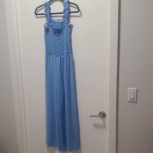 Blue Smocked Jumpsuit